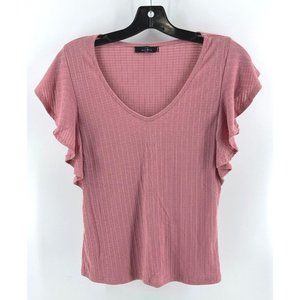 21 Saints Womens Ruffled Sleeveless Pink Pullover V Neck Top Shirt Size Small
